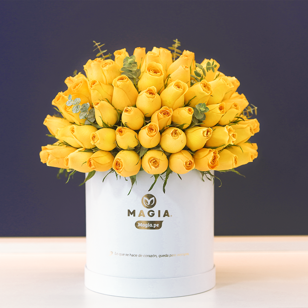 BOX YELLOW GOLDEN CON 100 ROSAS